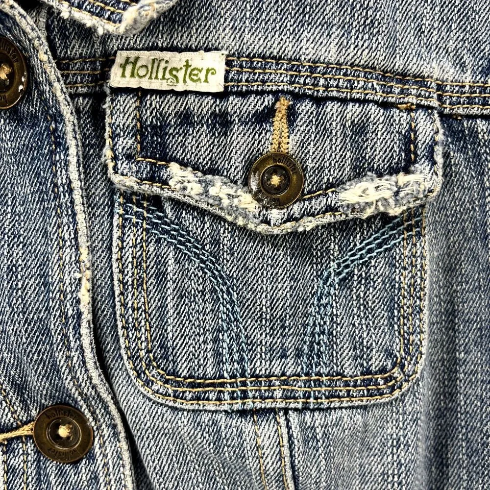 HOLLISTER CO‎ Denim Jacket Girls Juniors Small distressed Tropical lined